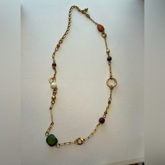 Bohemian Necklace Gold-tone With Cloth, Hand-carved Wooden Beads 23” Length - Picture 3 of 8